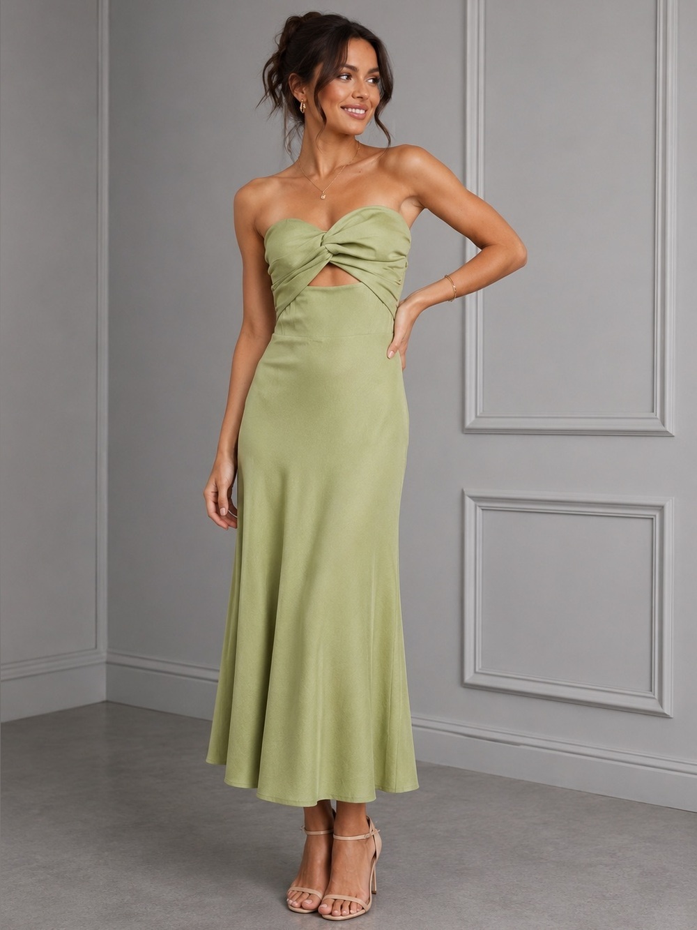 PETAL & PUP ROSETTA OLIVE MIDI DRESS SIZE 10 B507